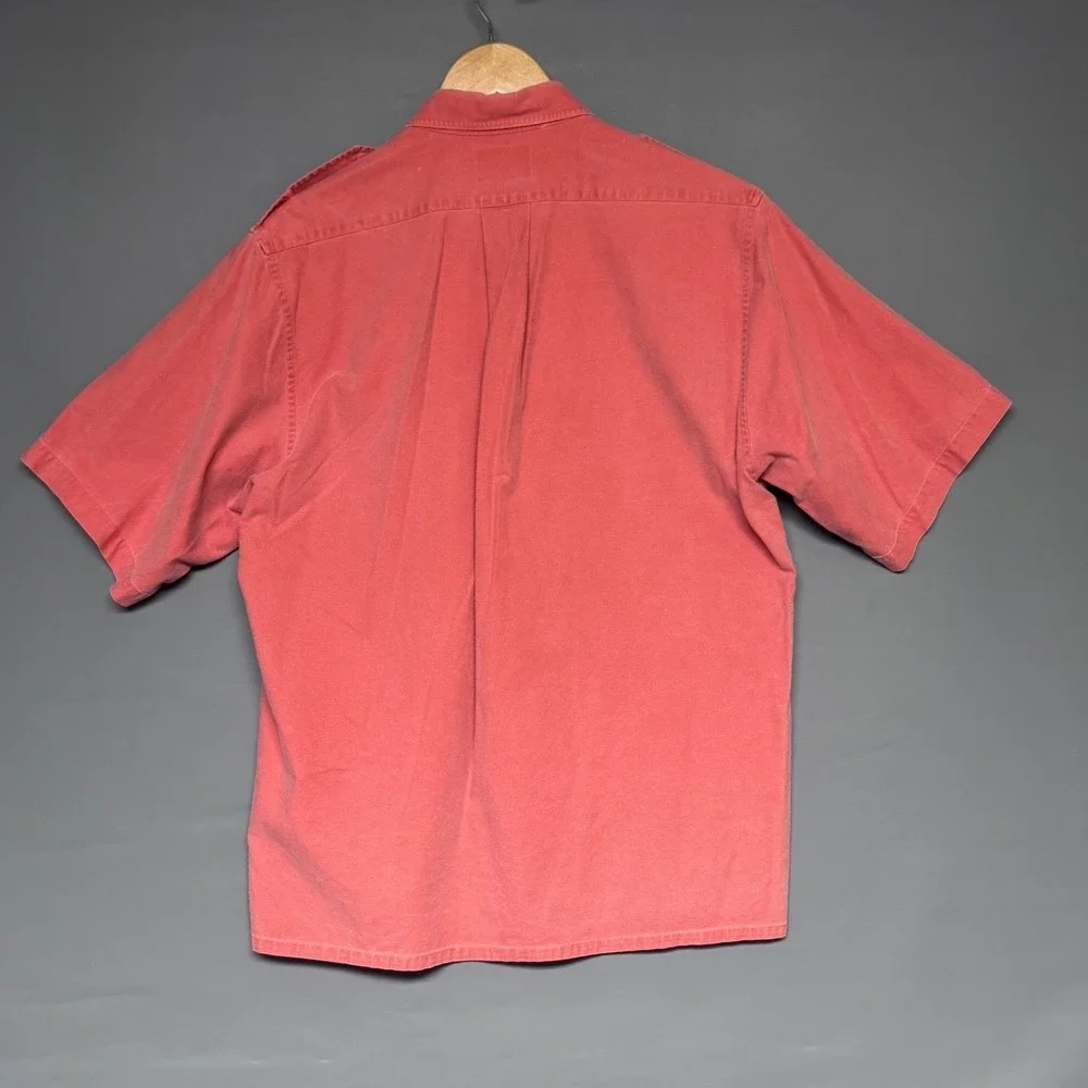 Vintage Banana Republic Safari Shirt Mens Large Red Salmon Pink Cotton Epaulets